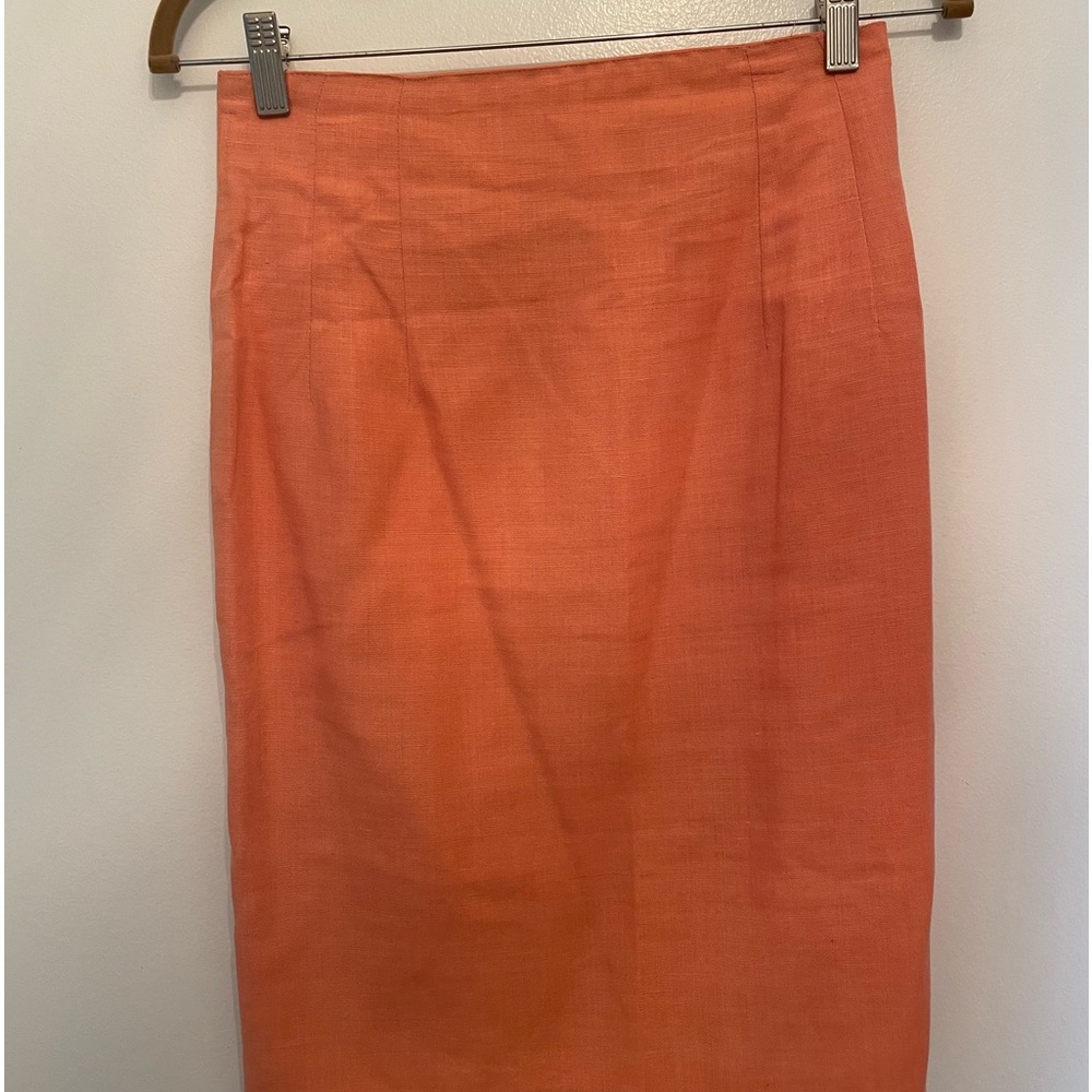 Coral peach midi skirt knee length linen vintage 1980s - 1990s made in France